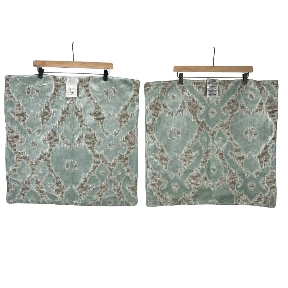 Z GALLERIE Seaglass Blue and Beige Velvet Euro Pillow Cover Shams (2) 32